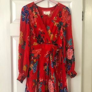 Anthropologie Maeve red floral dress